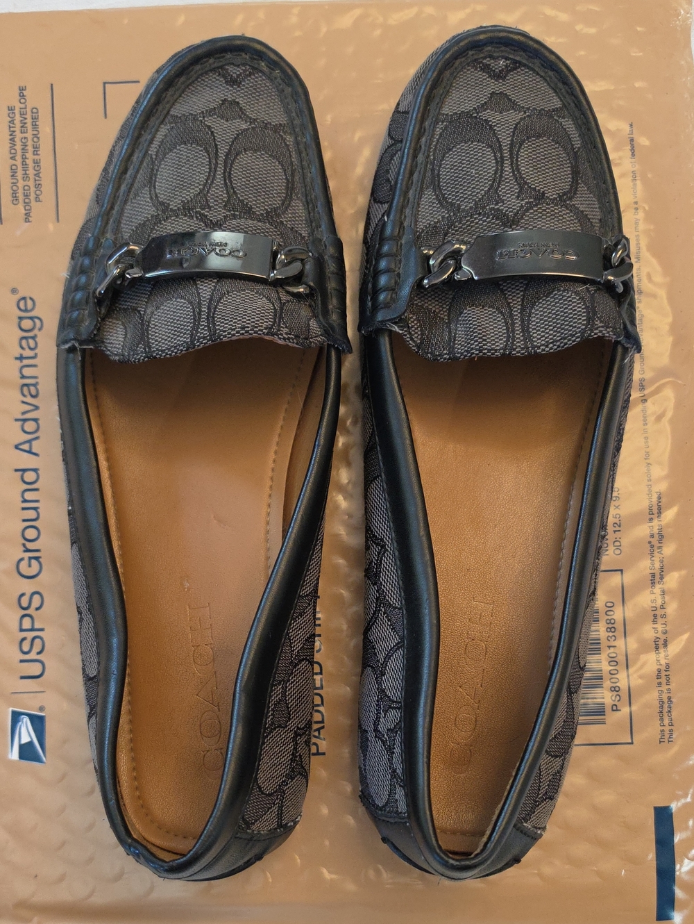 Coach Black Signature Jacquard Leather-Trim Driving Loafers